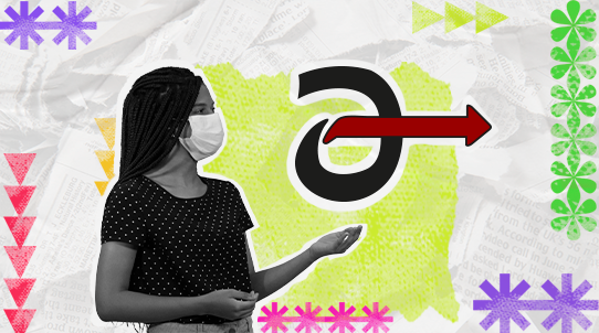 Ilustração contendo um estudante moreno de cabelos pretos indicando a letra a estilizada que é utilizada como representação do Portal do Siga da UFPE.