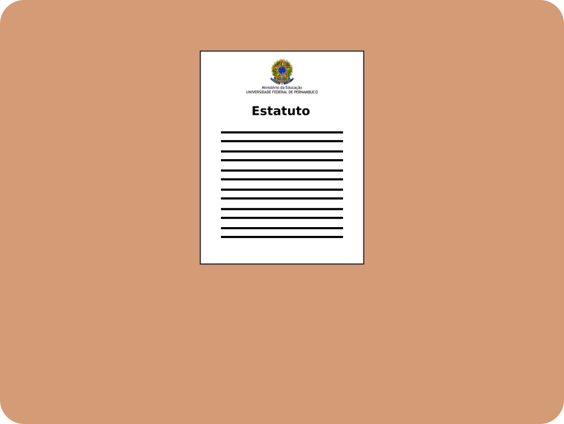 Desenho de uma folha representando um documento oficial. No topo se vê o brasão do governo federal e a palavra Estatuto. As demais linhas são ilegíveis.