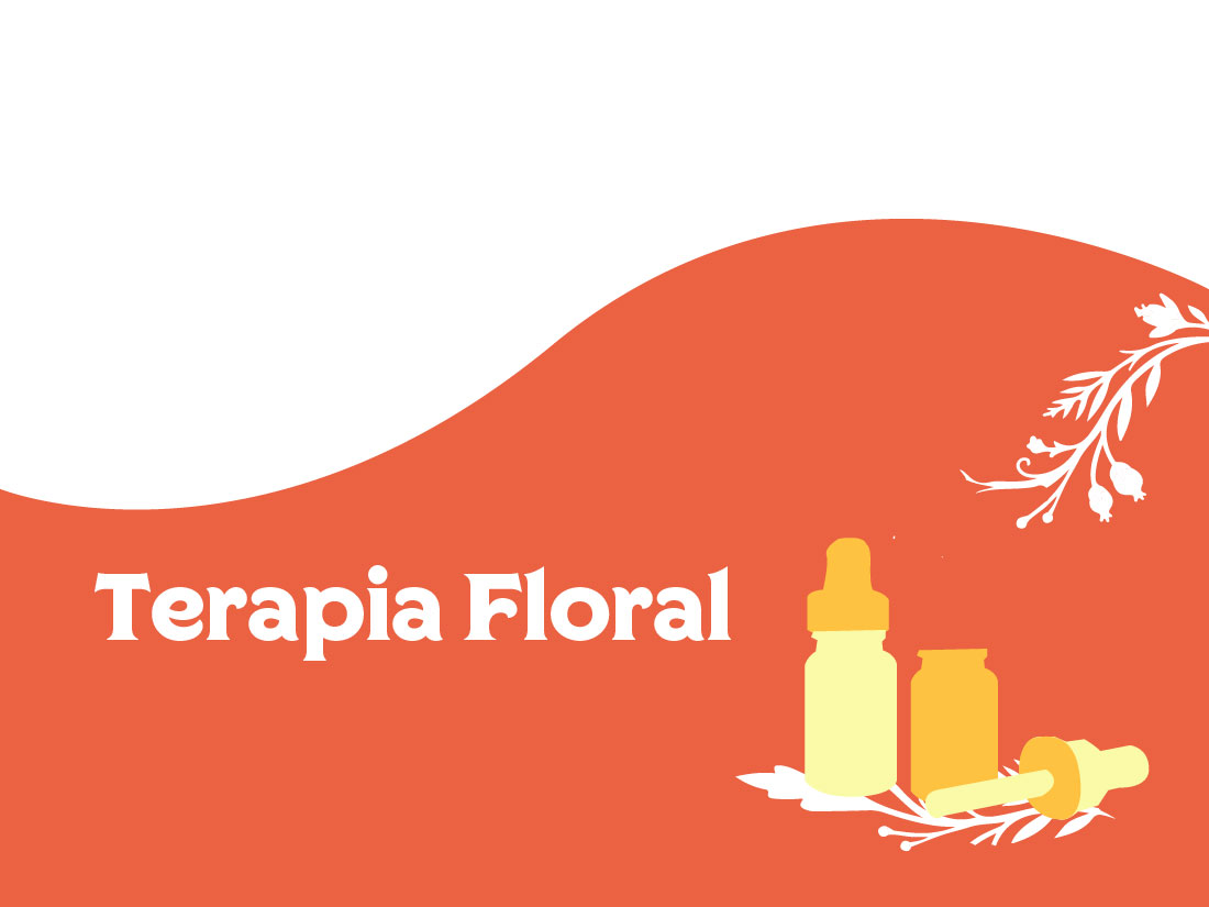 Símbolo da Terapia Floral em tons de amarelo com uma onda ao fundo laranja