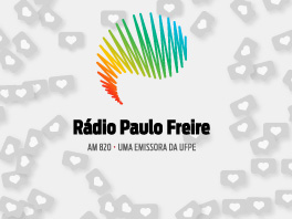 Ilustração de Instagram e marca da Rádio Paulo Freire