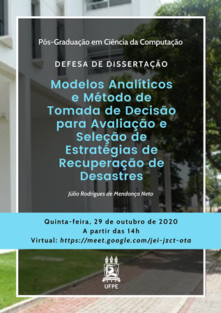 Pós em Computação tem defesa de dissertação de mestrado na manhã desta quinta-feira (8) - Agenda de Defesas - UFPE