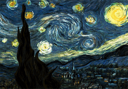 Imagem em GIF "Noite estrelada", da obra de Van Gogh